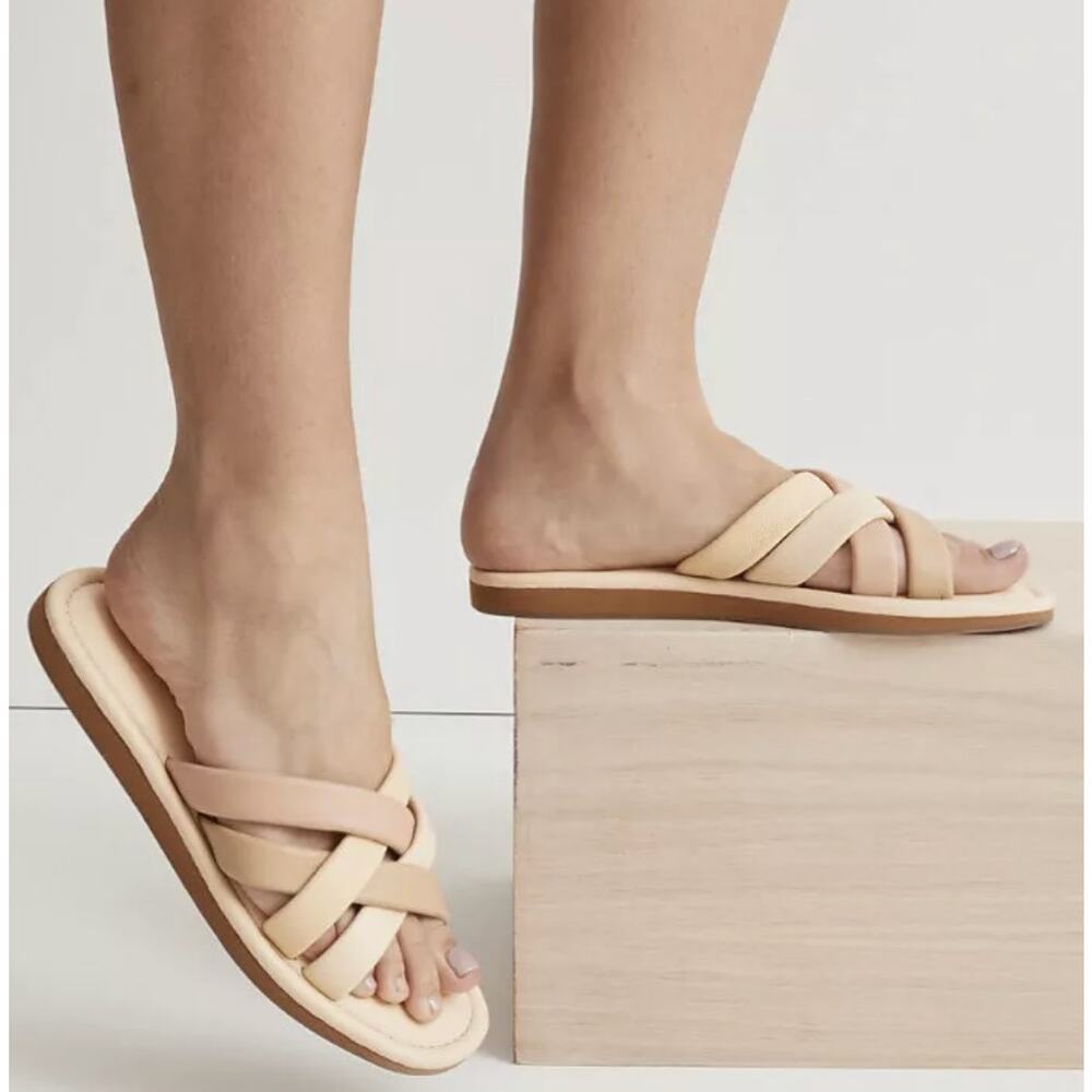 Madewell The Leeandra Neutral Leather Slide Flat Sandals Size 9